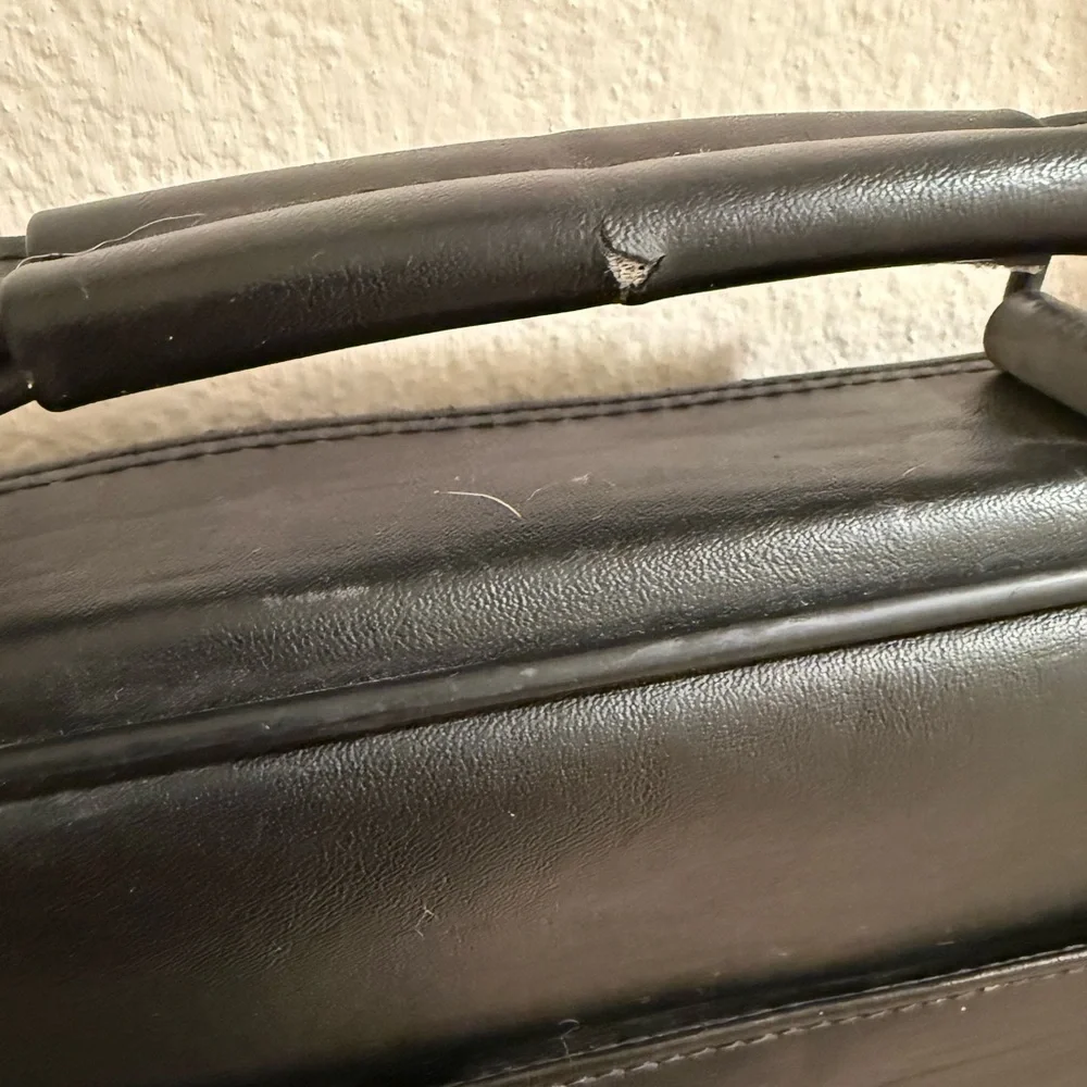 SUMDEX High Quality Thick Black Leather Shoulder Travel Laptop Messenger Bag